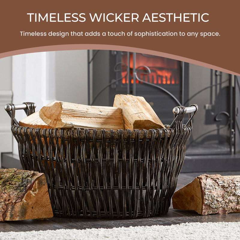 Amilya 57cm W x 43cm D Wicker With Metal Handles Log Store
