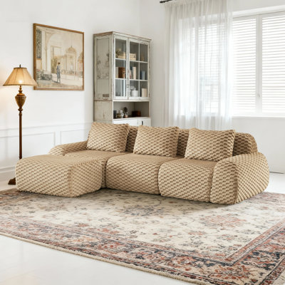 114" Modern L-Shaped Modular Flannelette Sofa with Ottoman