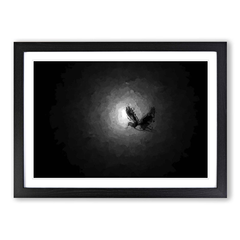 Flying Dove Bird in Abstract - Picture Frame Graphic Art Print, 35cm H x 50cm W x 2cm D, Black