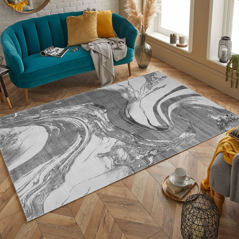 Modern Abstract Area Rug – 100% Polyester, Antistatic, Soil & Water Repellent, Colourfast Living Room Carpet