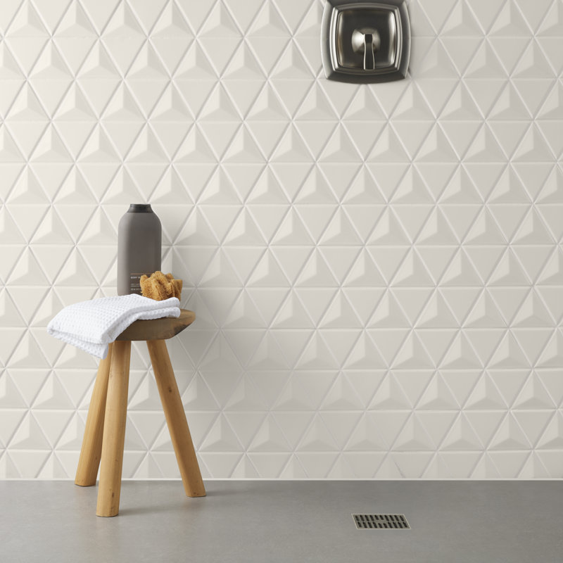 Overlay Triangle 11.02 In. X 12.55 In. Glossy Ceramic Mosaic Wall Tile (11 Sq. Ft. / Case), Mushroom Gray