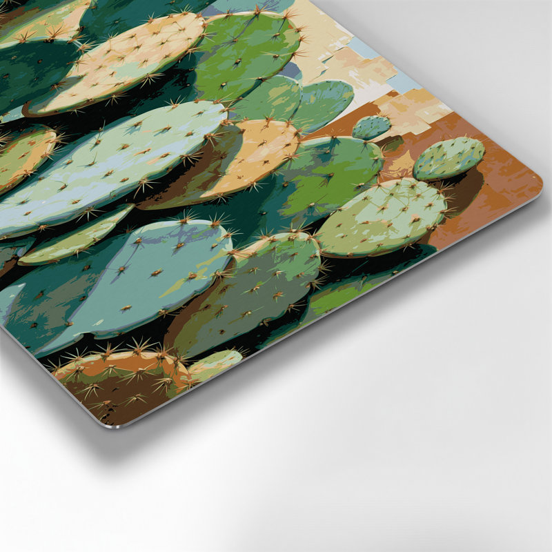 Botanical Prickly Pear Cactus Green Metal Wall Art, 132" H x 168" W x 0.05" D