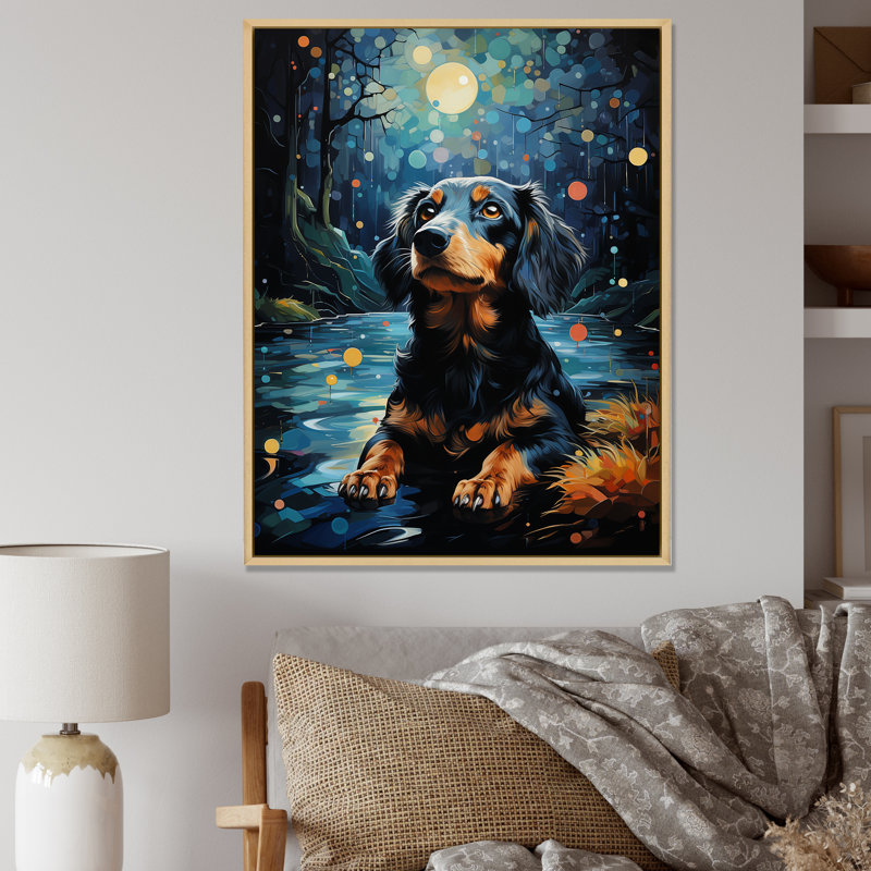 «Dachshund Dreamscape I» sur toile, Cadre naturel flottant, H 20 po x l 12 po x P 1 po