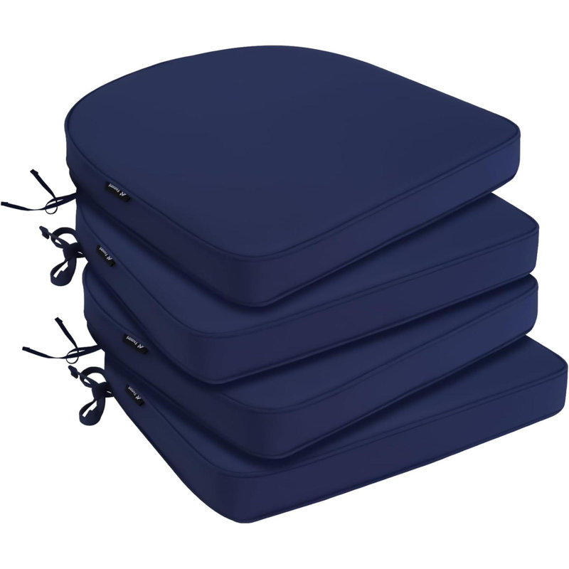 Outdoor Chair Cushions Set Of 4 Waterproof Seat Cushion For Patio Furniture With 3-Year Fade Resistant Removable Cover Attach Straps Hidden Zipper Round Corner For Yard Garden