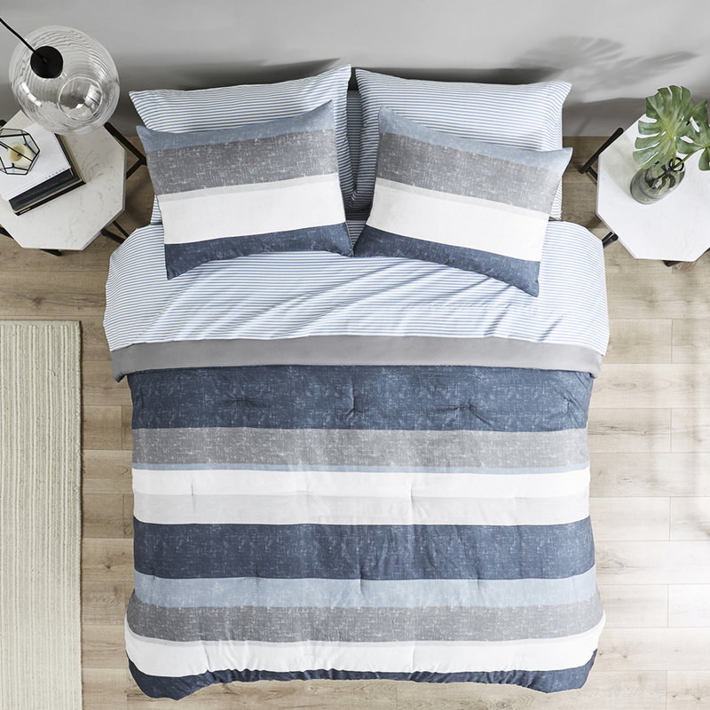 Édredon et drap - Ensemble de literie doux en gris, bleu marine, tons bleus