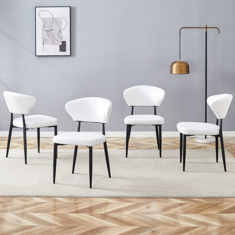 Chaise de salle à manger blanche minimaliste (4) - Dossier incurvé ergonomique pour le confort, rembourrage en éponge à rebond élevé, structure en métal robuste, fonction de glissement, facilité d'assemblage, processus