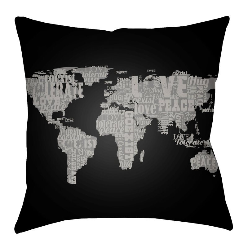 Litchfield Global Throw Pillow, 18" H x 18" W, Onyx Black/Charcoal