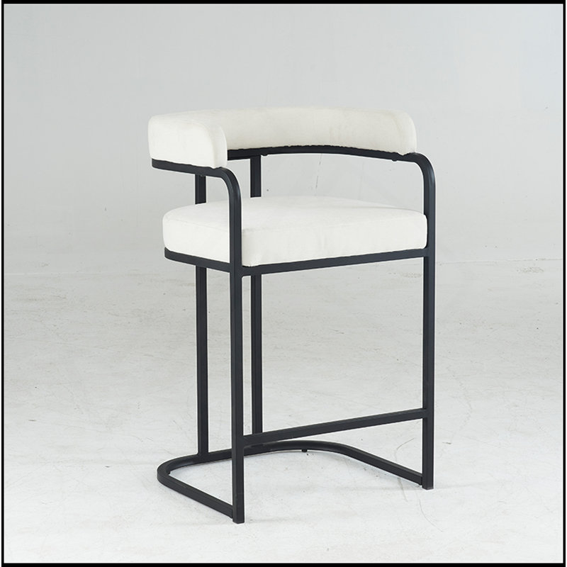 Ensemble de 2 tabourets de bar modernes en chenille, chaises à hauteur de comptoir rembourrées avec structure et accoudoirs en métal, chaises de bar en chenille douce et durable pour îlot de cuisine, salle à manger, bar personnel, blanc