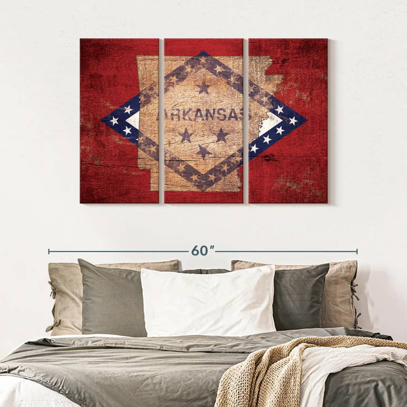 " State Map Over Arkansas Flag " by Echoes Of America 3 - Pieces, 50" H x 32" W x 1.25" D