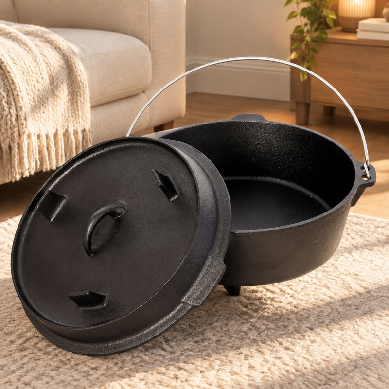 Cocotte en fonte pré-assaisonnée avec couvercle de poêle