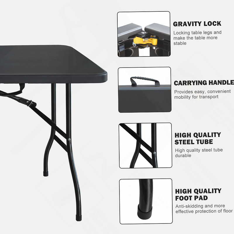 Table pliante 6 pi, table en plastique portative pour le camping, table pliable à forte charge