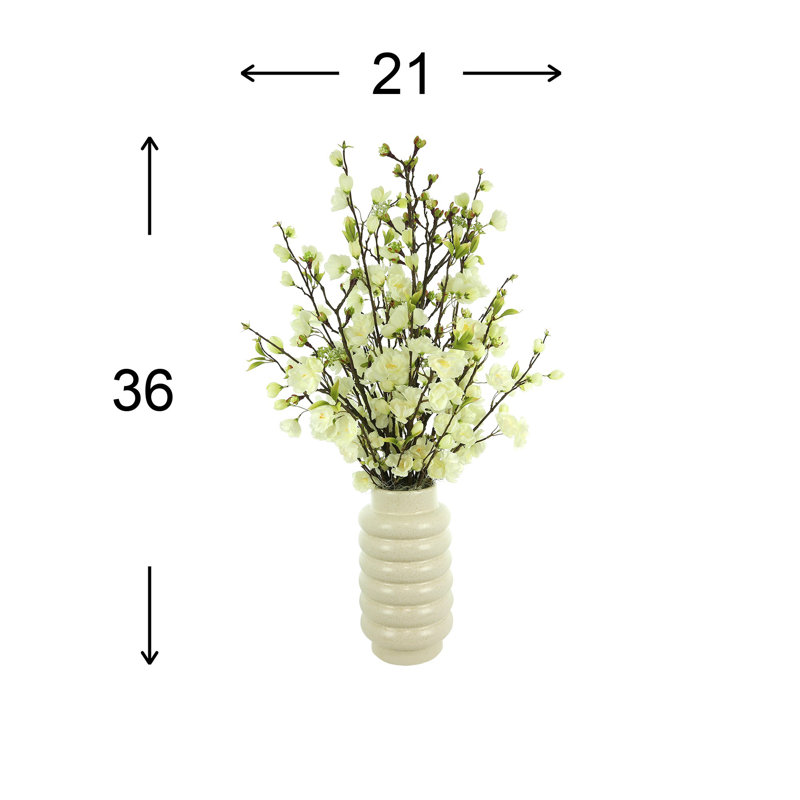 36'' White Polysilk Cherry Blossom Arrangement in Ceramic Vase