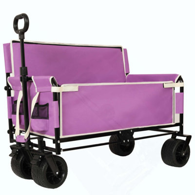 Chariot pliable convertible 3 en 1 avec banquette et rangement - Chariot utilitaire robuste de 500 lb, roues tout-terrain d'une capacité de 180 L pour le camping, la plage, les sports et le jardin