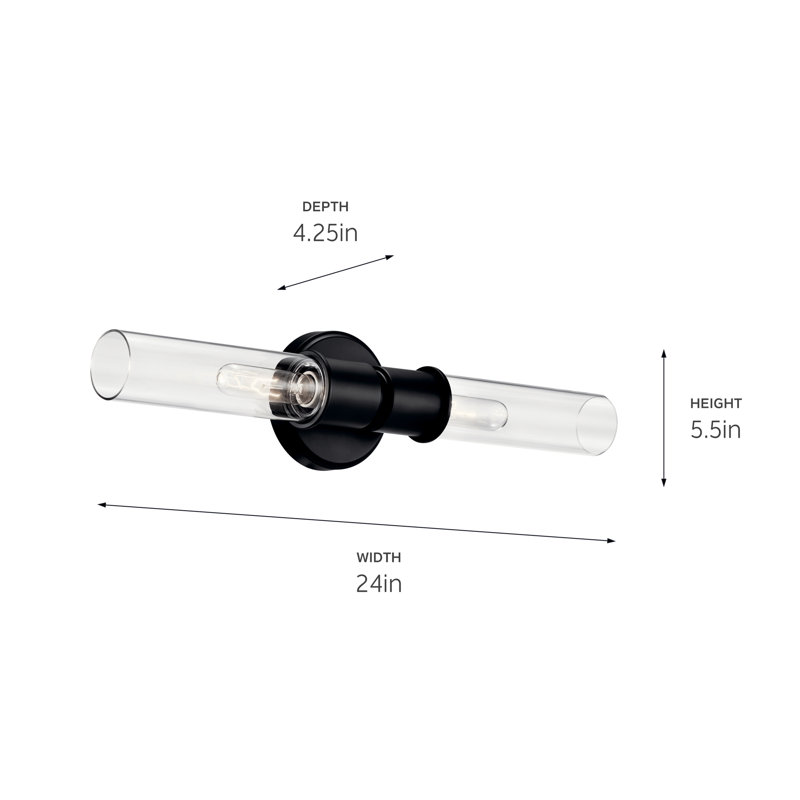 Applique murale 2 lumières 24 po avec verre transparent 24 po, Noir
