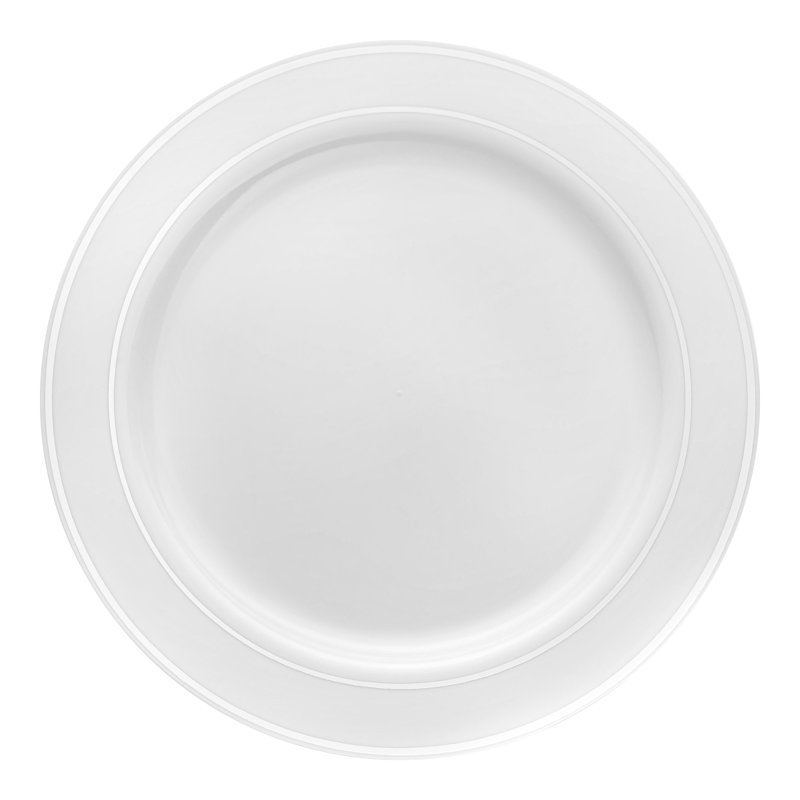 Plaques de pâtisserie en plastique blanches avec rebord argenté (6 po)