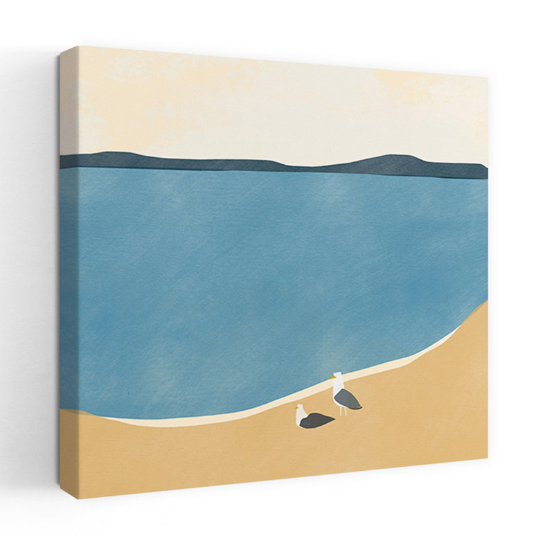 Seagulls On The Beach Abstract Contemporary Minimalist Seagull Bird Coastal Wall Art Print 1 Piece Wrapped Canvas Wall Art