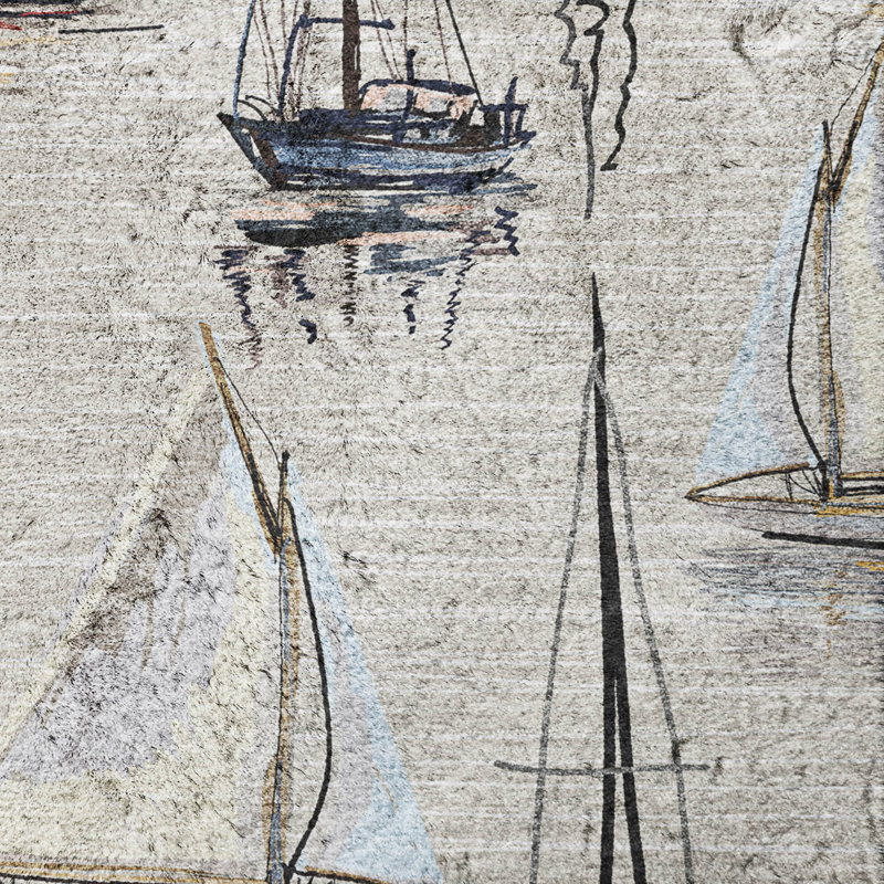 Premium Machine Washable Dream Shag ADS153 Sailboat Rug, Ivory, 8' Round