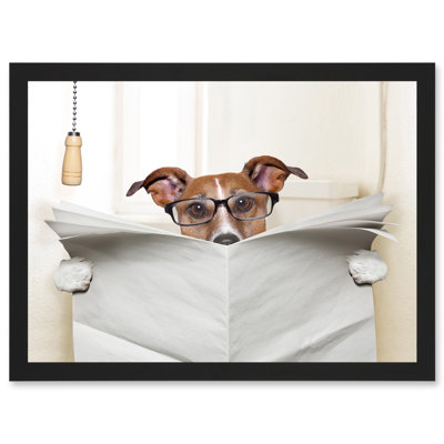 Jack Russell Dog Toilet Reading Newspaper Photo Mock Up - Single Picture Frame Print