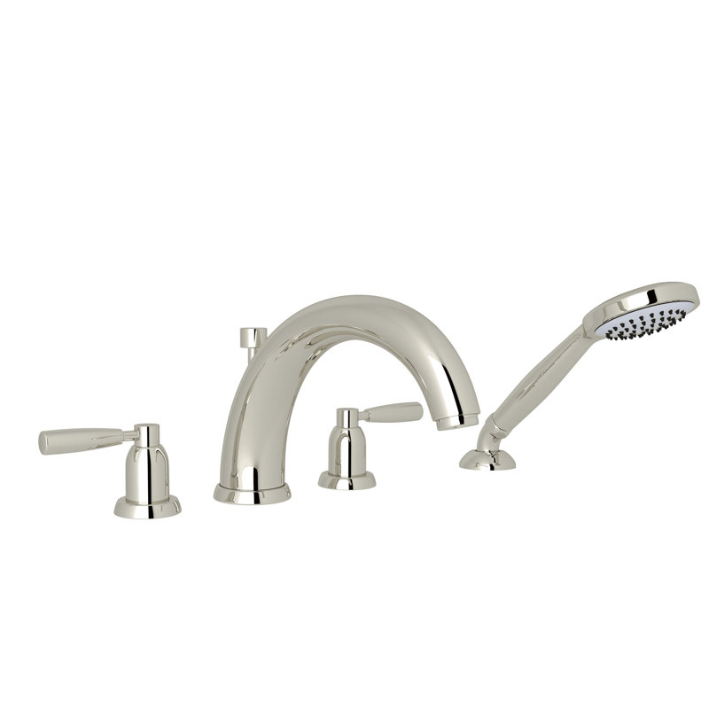 Holborn 4-Hole Deck Mount Tub Filler With U-Spout, Polished Nickel, Lever Handle