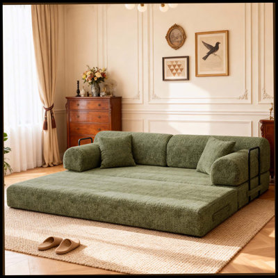 Canapé-lit convertible, canapé-lit pliant en tissu mélangé bicolore avec structure de forme fixe, canapé-lit de salon pour chambre à coucher (vert mousse)