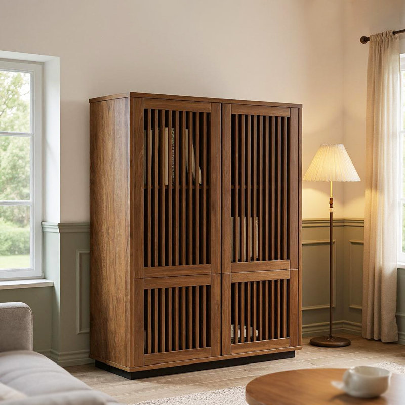 Armoire de rangement 34,84 "à 4 portes pour salle à manger et salon, buffet brun