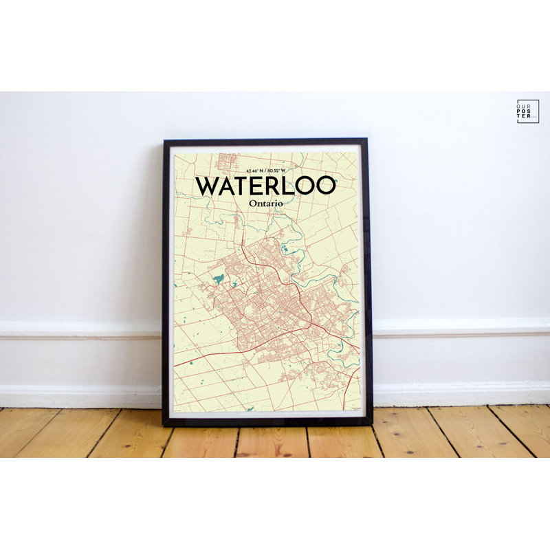 « waterloo city map », reproduction d’impression sur affiche en couleur, H 17 po x l 11 po