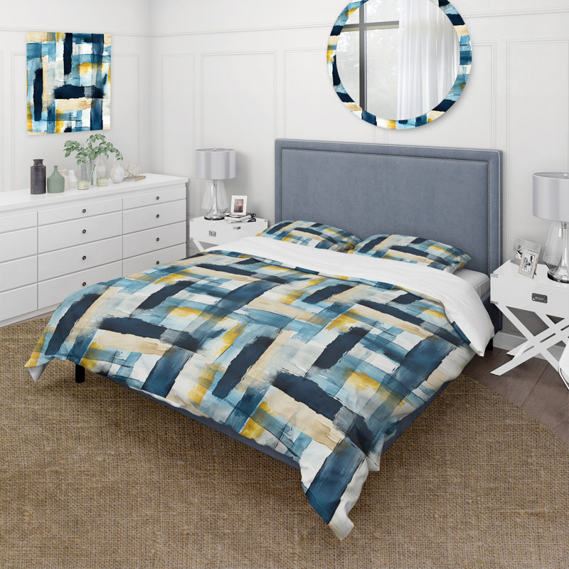 Ensemble de housse de couette Blue Artistic Striped Explosion II, Housse de couette pour très grand lit et 2 très