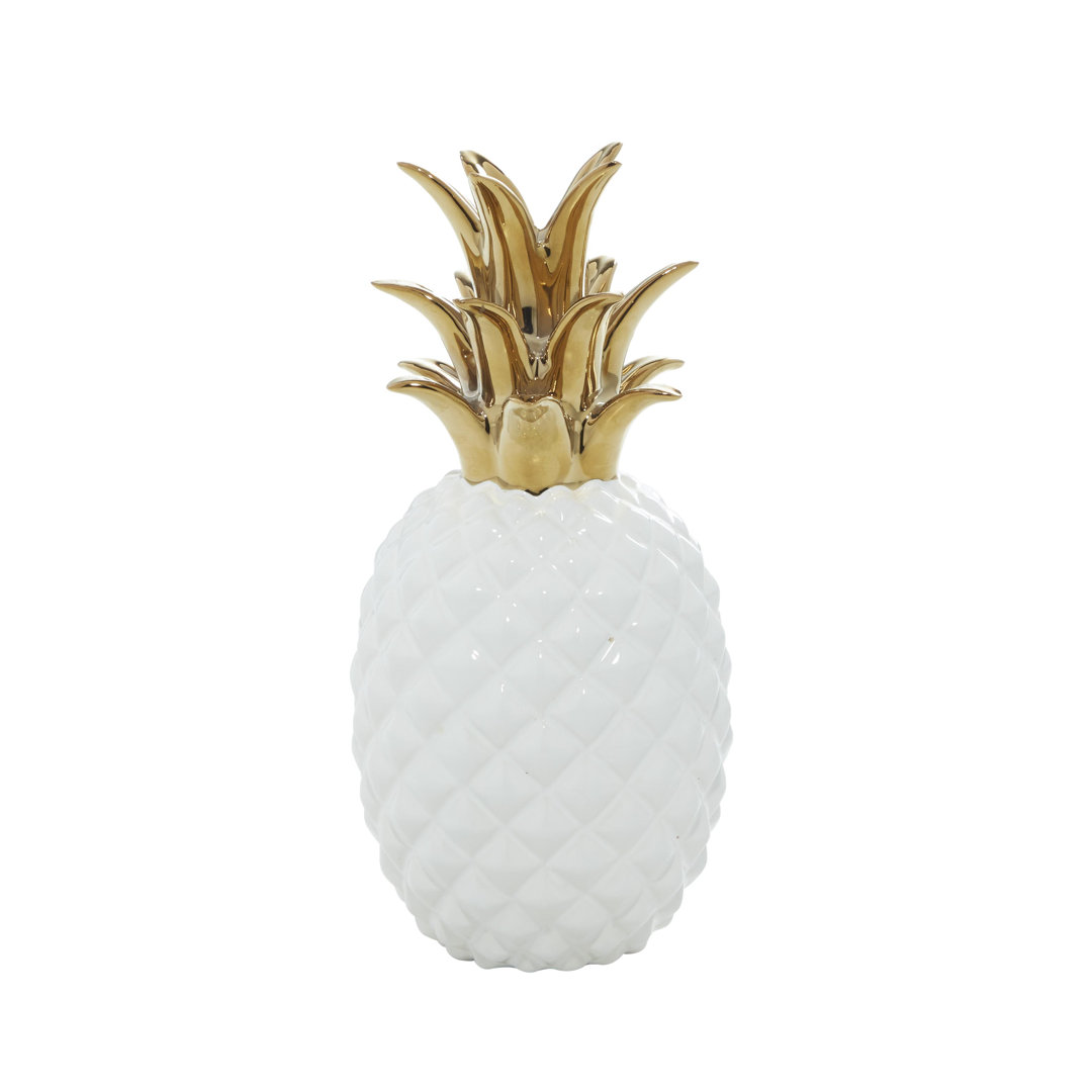 White And Gold Porcelain Pineapple Table Decor Sculpture CosmoLiving by Cosmopolitan