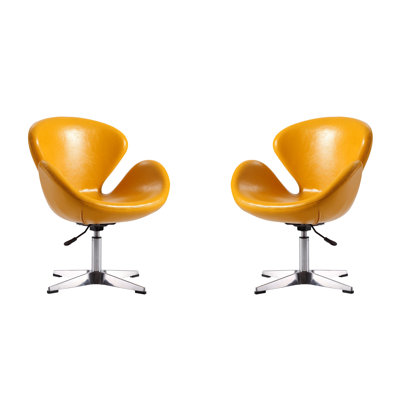 Raspberry Modern Vegan Leather Upholstered Metal Swivel Balloon Chair in Yellow