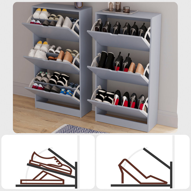 18 Pair Flip Down Shoe Storage, Grey