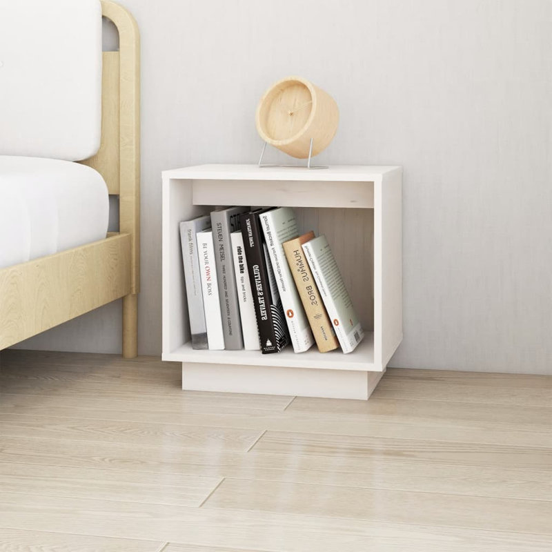 Gloe 40cm W Solid Wood Bedside Table, White, 1