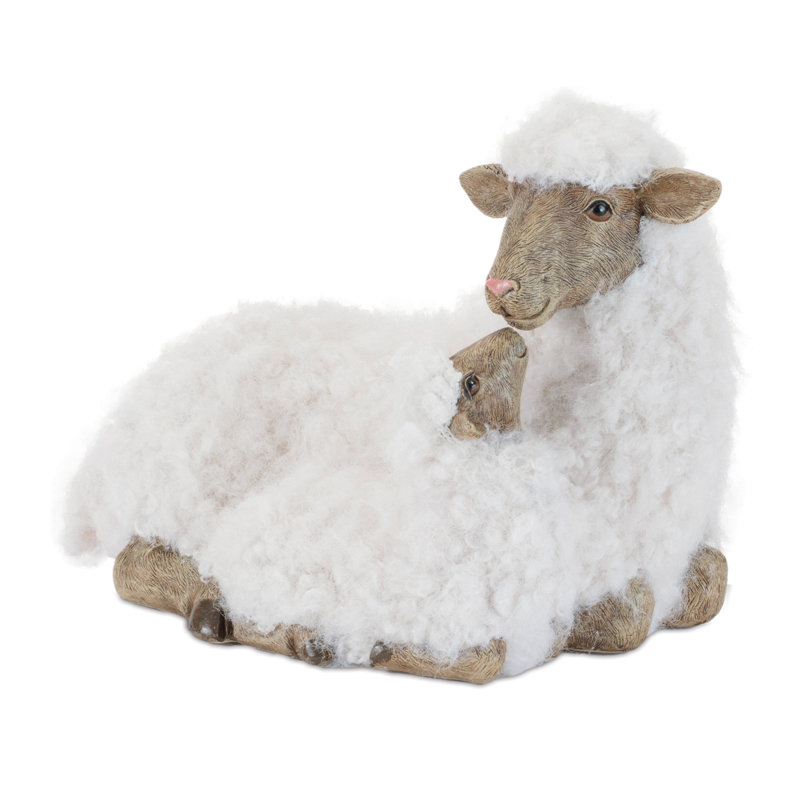 Figurine de mouton à fourrure avec agneau 11 'H