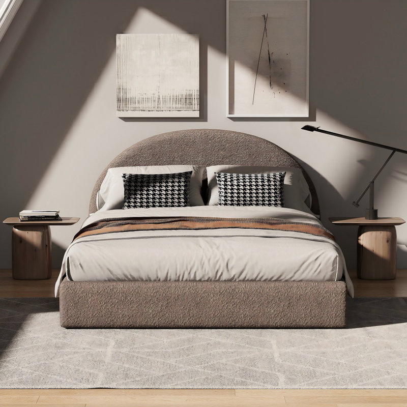 Boucle Bed Frame With Headboard, Brown, Double (4'6)