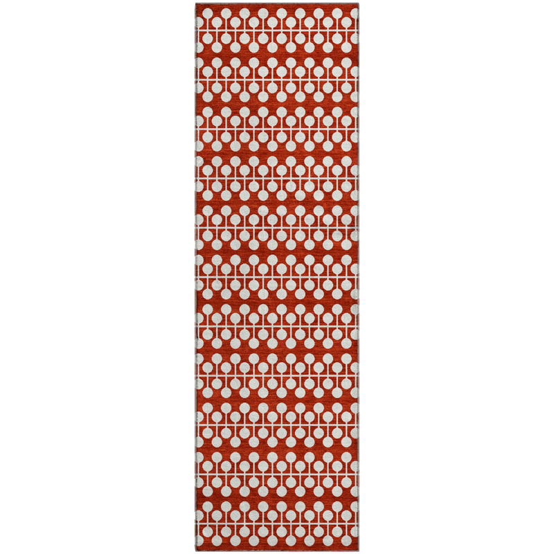 Premium Machine Washable Mayfield AMF2247 Geometric Rug, 2'3" x 7'6" Runner, Red