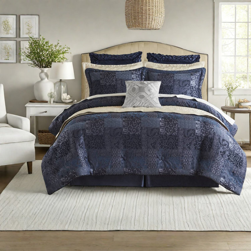 Premium Bedding Sets Polyester Cal King, Modern Navy Home Comfort
