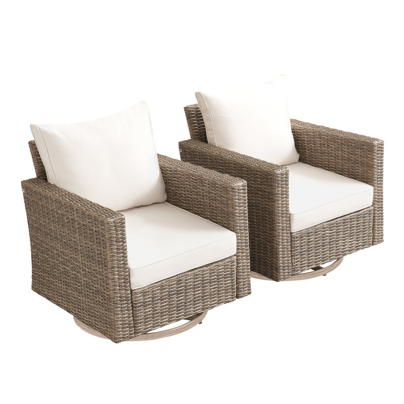 Chaise de patio berçante pivotante avec coussins (ensemble de 2), Beige