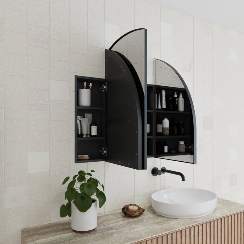 Recessed Framed 3 Doors Medicine Cabinet with 3 shelves, Black
