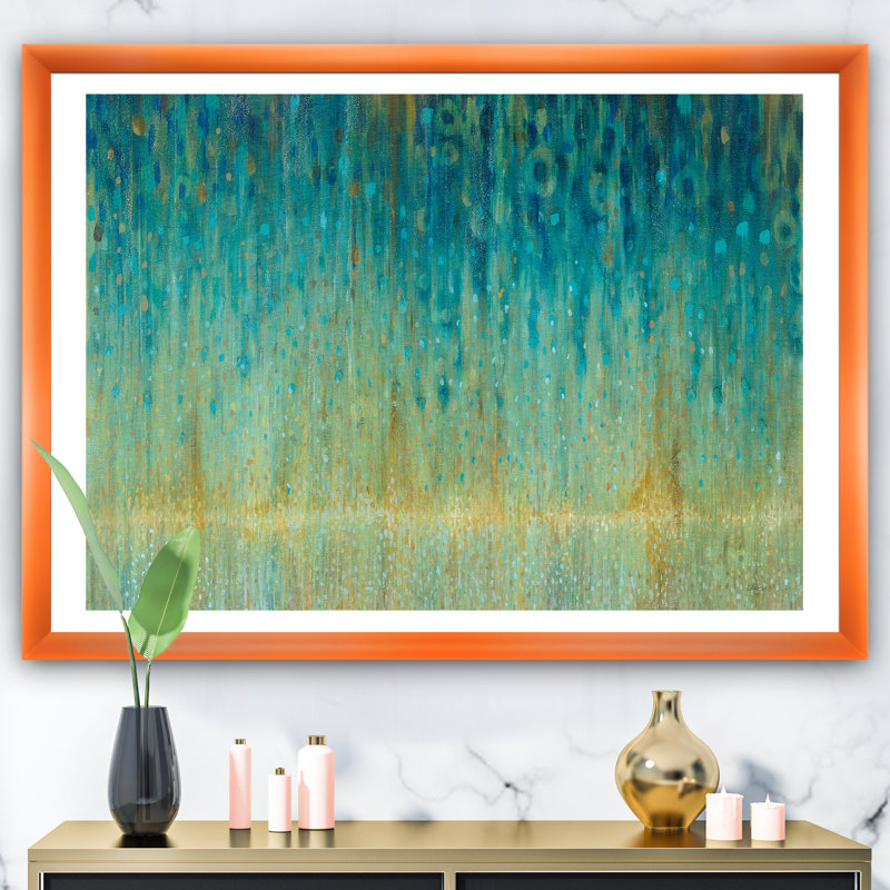 Cadre photo « rain abstract panel », reproduction sur toile, Cadre orangé, H 36 po x l 46 po x P 1,5 po