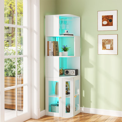 63'' H LED Corner Wine Bar Cabinet with Acrylic Doors & Adjustable Shelves