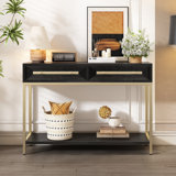 Entryway Table, Console Table With Two Drawers, Retro Hallway Table With Striking Geometric Design For Entryway And Living Room