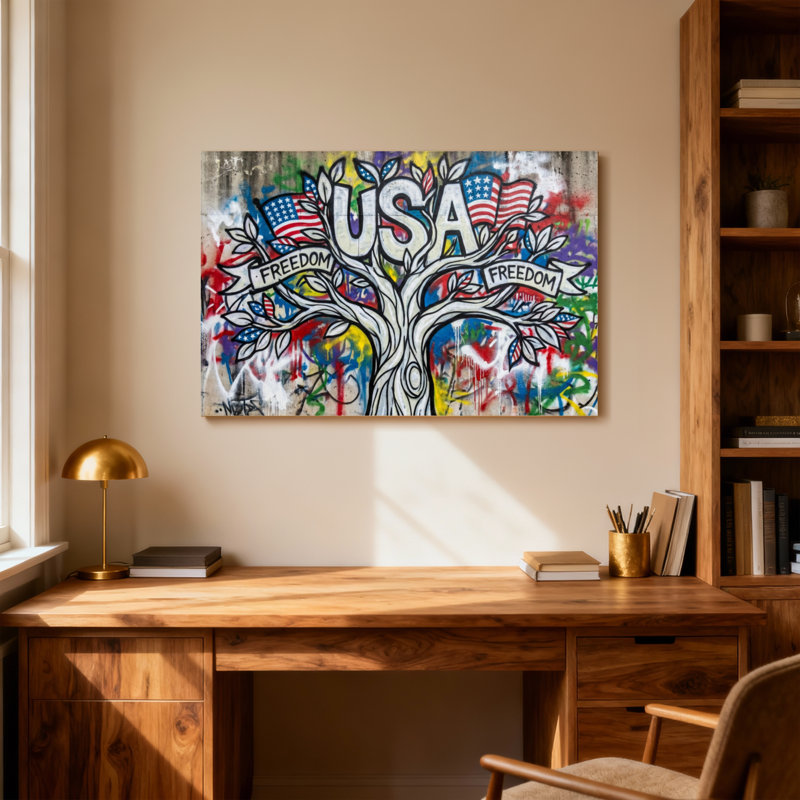 «Fashion Usa Freedom Tree Graffiti», reproduction d'art, H 16 po x l 24 po