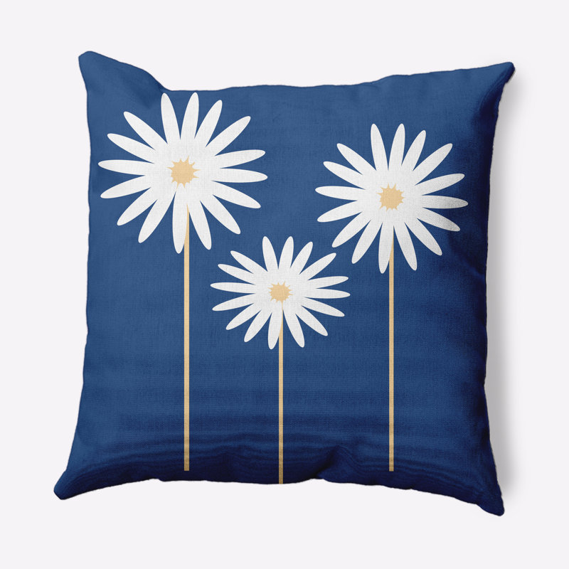 Coussin décoratif à imprimé floral, Bleu cobalt foncé, 16 po x 16 po