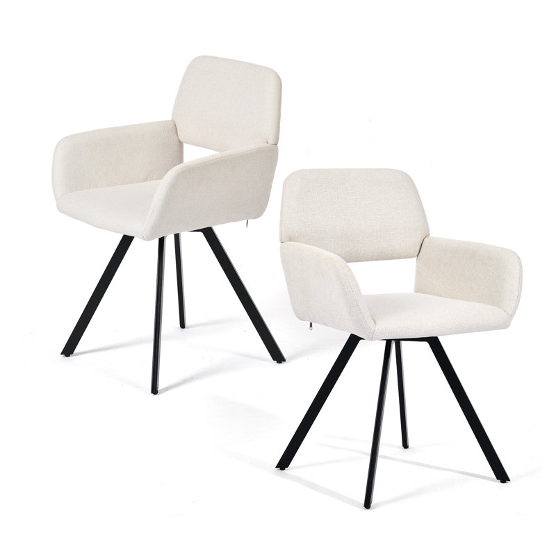 Swivel Armrest Dining Chair (Set Of 2), Beige, 2