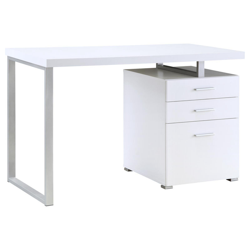 White 3-Drawer Reversible Office Desk, White