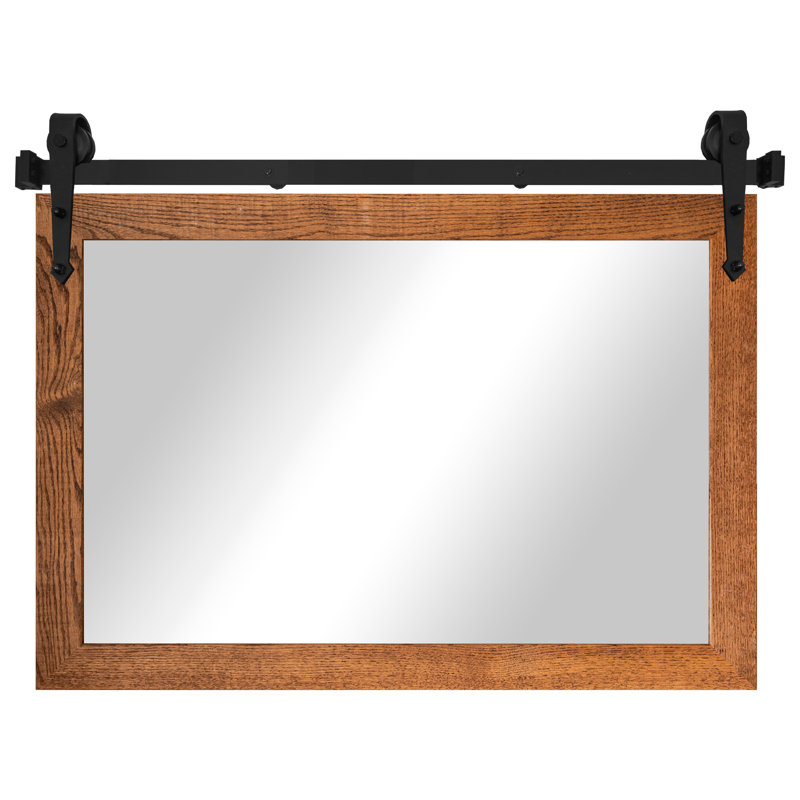 Manoil Solid Wood Rectangle Mirror, 33" x 38", Honey