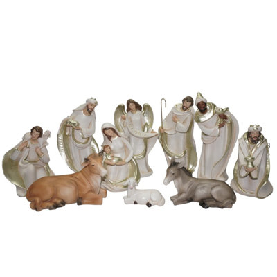 3"-10" Nativity Manger Scene - 10 Pc Set - Elegant Christmas Nativity Decoration
