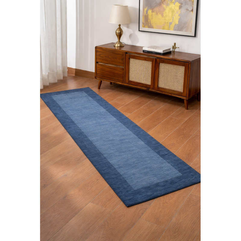 Kenshawn Hand Knotted Loom Wool Eco-Friendly Area Rugs - Runner | Blue Color | Contemporary Modern Design | High Pile Thick Handmade Anti Skid Rugs for Living Room