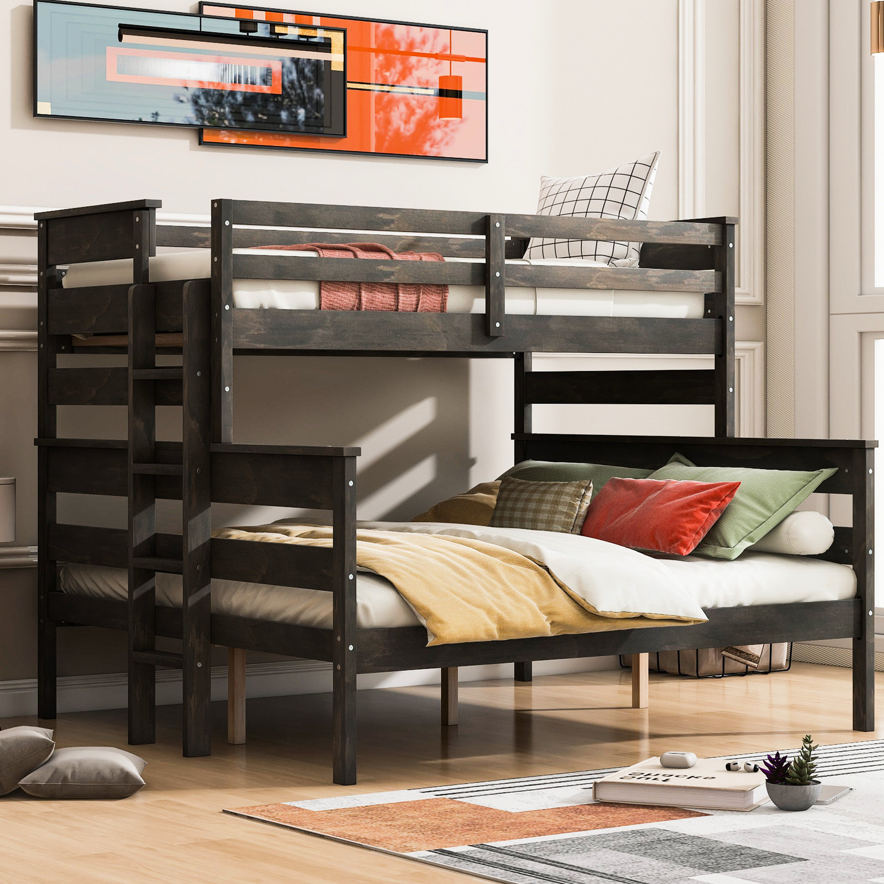 Ophelia & Co. Twin Xl Over Queen Bunk Bed With - Robust Wood Frame For ...