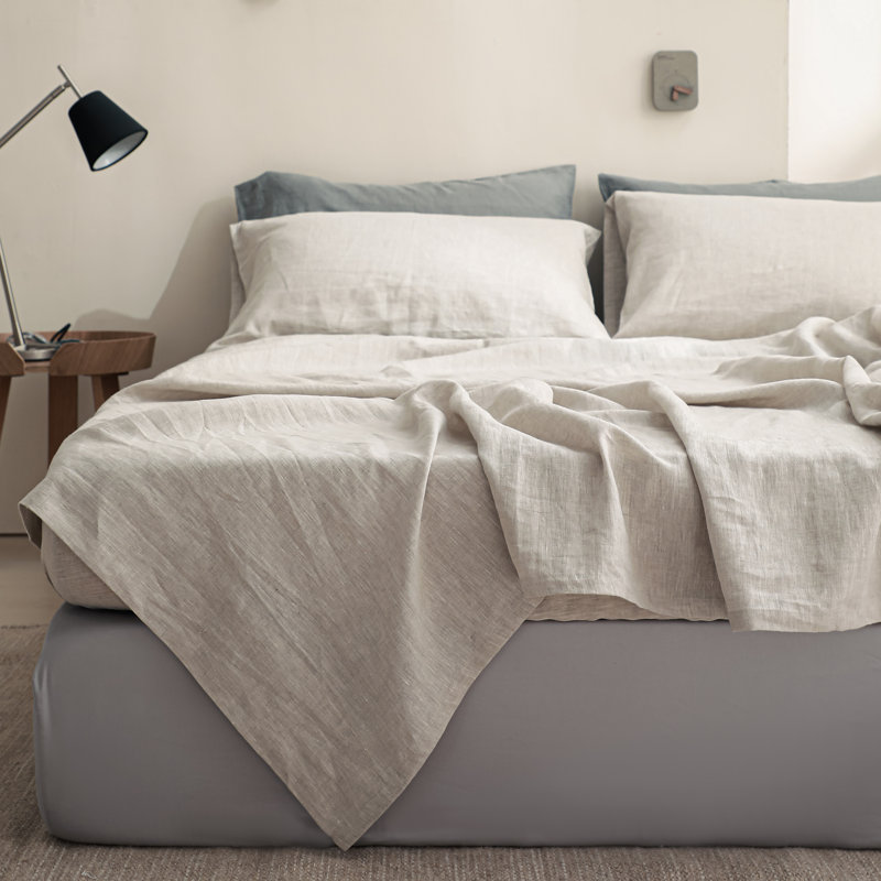 Ensemble de draps 100% lin, Beige, Ensemble de draps pour grand lit + un drap-housse 