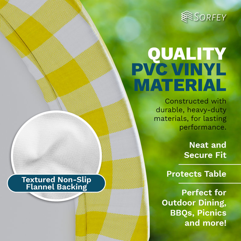 Vinyl Picnic Fited Tableclth Round, Yellow, 48" L x 48" W